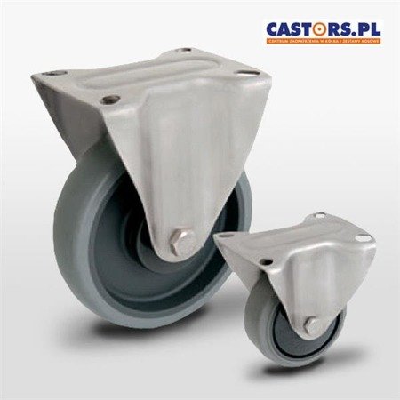 Fixed INOX castor TPX-WTE 80K1 Polypropylene wheel, rubber tyre. Load Capacity 90kg / 80mm / ball bearing