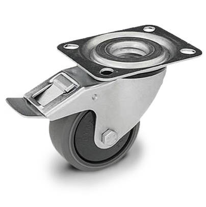 KPE-WTE 100K1-HC Top Plate Swivel Castor with break 100mm / Non marking elastic rubber with Polypropylene Center/ ball bearing / 100kg
