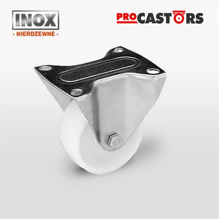 Stainless fixed castor TPX-POB 80S Polyamide wheel. Load capacity 200 kg/ 80mm/ plain bearing