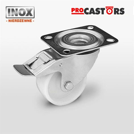 Stainless swivel castor with break KPX-POB 125S-HC Polyamide wheel. Load capacity 200 kg / 125 mm / plain bearing