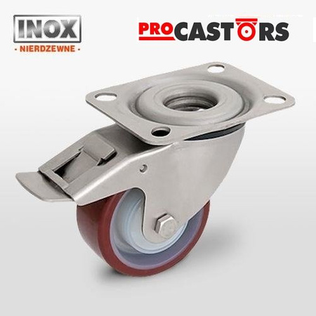 Stainless swivel castor with break KPX-POPUB 100K-1-HC Polyamide rim, PU tyre 200 kg / 100 mm / ball bearing