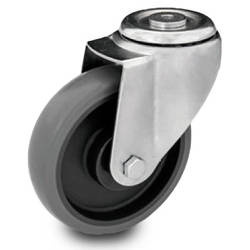 Zestaw kołowy skrętny KJE-WTE 160K1 z szarą gumą piasta polipropylenowa Nośność 200 kg / 160mm/ kulkowe