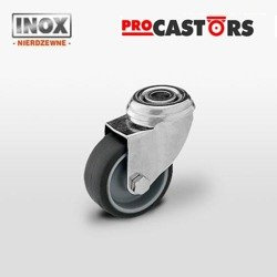 Zestaw kołowy nierdzewny skrętny  CAST-MX050TPAHS INOX z gumą szarą termoplatyczną piasta polipropylen 40 kg / 50mm/ ślizgowe