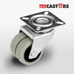 Zestaw kołowy z podwójnym kółkiem z płytką montażową KPDA-PPU 50S Piasta poliuretan Oponka twarda poliuretanowa Nośność 100 kg / 50mm / ślizgowe / mocowanie płytka