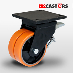 Podwójne koło transportowe obrotowe z hamulcem KPWD-ZPU 300K-HC z bieżnikiem poliuretanowym. Duża Nośność 4000 kg / 300mm/ kulkowe