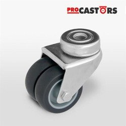 Zestaw kołowy z podwójnym kółkiem  KMDA-TPA 50S Piasta poliuretan Oponka szara guma niebrudząca Nośność 70 kg / 50mm / ślizgowe / mocowanie otwór