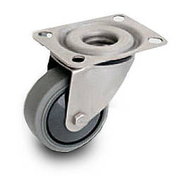 Zestaw kołowy nierdzewny skrętny KPX-WTE 100K1 z kołem polipropylenowym i gumową oponką. Nośność 100 kg / 100mm/ kulkowe