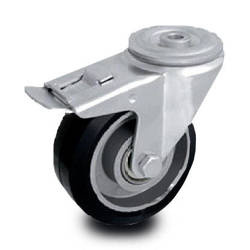 Koło obrotowe z hamulcem KJM-ALGE 125K-HC transportowe do wózka magazynowego z kołem gumowym piasta aluminium. Nośność 220 kg / 125mm/ kulkowe