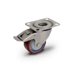 Zestaw kołowy skrętny nierdzewny z hamulcem  KPX-POPUB 100K-1-HC piasta poliamid bieżnik PU 200kg / 100mm / kulkowe