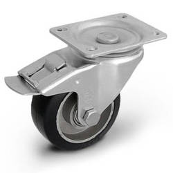 Kółko obrotowe z hamulcem KPM-ALGE 125K-HC przemysłowe transportowez kołem pełnym gumowym piasta aluminium. Nośność 220 kg / 125mm/ kulkowe