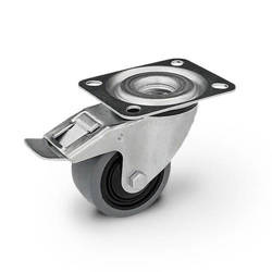 Zestaw kołowy skrętny z hamulcem KPE-POGES 100K1-HC z kołem gumowym piasta poliamid. Nośność 150 kg / 100mm/ kulkowe