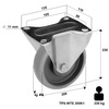 Zestaw kołowy nierdzewny stały TPX-WTE 200K1 z kołem polipropylenowym i gumową oponką. Nośność 220 kg / 200mm/ kulkowe