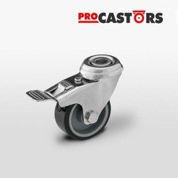 Zestaw kołowy skrętny z hamulcem KMA-TPA 50S-HC z szarą gumą piasta polipropylen Nośność 40 kg / 50mm/ ślizgowe