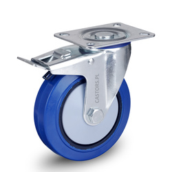 230 kg Kółko transportowe z hamulcem  do wózka LO-SBM-BLURU 125K-HC kółko gumowe niebieskie. Nośność 230 kg / 125mm/ kulkowe
