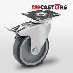 Zestaw kołowy skrętny z hamulcem KPA-TPA 100S-HC z szarą gumą piasta poliamid Nośność 90 kg / 100mm/ ślizgowe