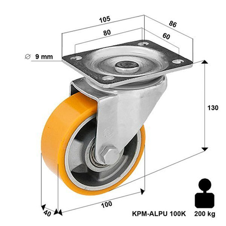 200 kg 80mm Kółka do wózka transportowe obrotowe do dużych obciążeń KPM-ALPU 80K 200 kg / 600-800 kg/4 koła Kółka skrętne do wózków platform 80mm Zestaw kołowy
