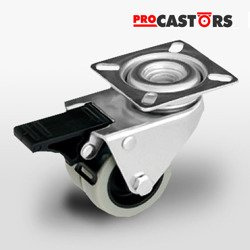 Zestaw kołowy z podwójnym kółkiem z hamulcem KPDA-PPU 50S-HC Piasta poliuretan Oponka twarda poliuretanowa Nośność 100 kg / 50mm / ślizgowe / mocowanie płytka