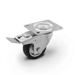 Zestaw kołowy skrętny z hamulcem CKPW-SG 100W-HC  koło metalowo-gumowe stalowa piasta  Nośność 70 kg / 100mm / wałeczkowe