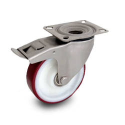 Zestaw kołowy skrętny nierdzewny z hamulcem KPX-POPUB 160XK-HC piasta poliamid bieżnik PU 400kg / 160mm / kulkowe