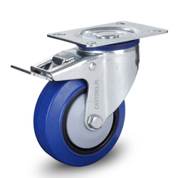 200 kg  Kółko transportowe z hamulcem  do wózka LO-SBM-BLURU 100K-HC kółko gumowe niebieskie elastyczne. Nośność 200 kg / 100mm/ kulkowe