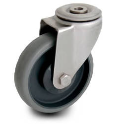 Zestaw kołowy nierdzewny skrętny KJX-WTE 80K1 z kołem polipropylenowym i gumową oponką. Nośność 90 kg / 80mm/ kulkowe