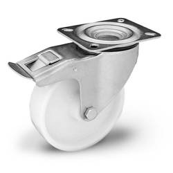 Zestaw kołowy nierdzewny skrętny z hamulcem  KPX-POB 160S-HC z kołem poliamidowym. Nośność 400 kg / 160mm/ ślizgowe