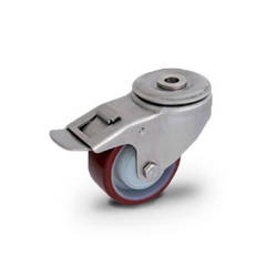 Zestaw kołowy skrętny nierdzewny z hamulcem KJX-POPUB 80K1-HC piasta poliamid bieżnik PU 150kg / 80mm / kulkowe