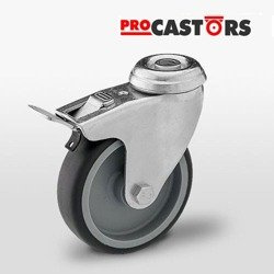 Zestaw kołowy skrętny z hamulcem KMA-TPA 75S-HC z szarą gumą piasta polipropylen Nośność 60 kg / 75mm/ ślizgowe