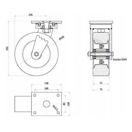 Koło podporowe do pługa zamiatarki mocne CASTZAB-62NNŁD 200mm 300 kg