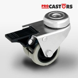 Zestaw kołowy z podwójnym kółkiem z hamulcem KMDA-PPU 50S-HC Piasta poliuretan Oponka twarda poliuretanowa Nośność 100 kg / 50mm / ślizgowe / mocowanie otwór