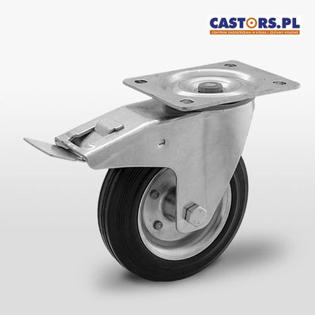 WYPRZEDAŻ - Koło metalowo-gumowe fi 200 obrotowe z hamulcem  LO-CKPW-SG 200W-HC  koło gumowe stalowa piasta  Nośność 230 kg / 200mm / wałeczkowe