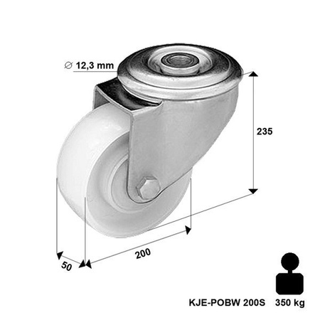 Zestaw kołowy skrętny KJE-POBW 200K z kołem poliamidowym. Nośność 350 kg / 200mm/ kulkowe