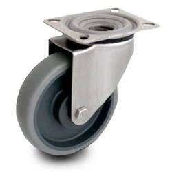 Zestaw kołowy nierdzewny skrętny KPX-WTE 125K1(40) z kołem polipropylenowym i gumową oponką. Nośność 150 kg / 125mm/ kulkowe