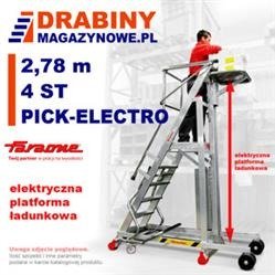 Drabina magazynowa DRABMAG przejezdna PICK-ELECTRO 2,78m  z elektrycznym podestem ładunkowym 4-stopniowa