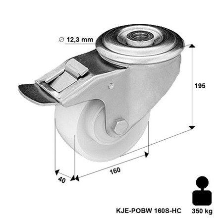 Zestaw kołowy skrętny z hamulcem KJE-POBW 160K-HC z kołem poliamidowym. Nośność 350 kg / 160mm/ kulkowe